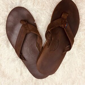 Rainbow Brown Leather Thong Sandals